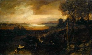 Eine Flusslandschaft vor einem Gewitter