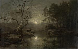 Waldlandschaft im Mondlicht von Georg Eduard Otto Saal