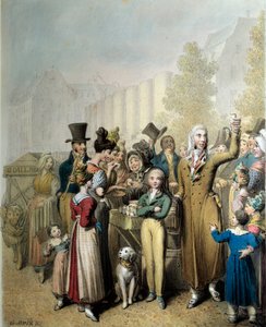 Boulevard de la Madeleine, der Scharlatan. Lithografie von George Emanuel Opitz, 1831. Paris, Musée Carnavalet