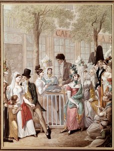 Die Terrasse des Cafés de la Rotonde in Paris im Jahr 1814. Lithographie von George Emanuel Opitz (1775-1841). Paris, Musée Carnavalet von Georg Emanuel Opitz