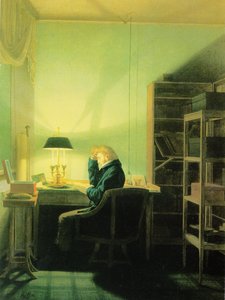 Mann liest bei Lampenlicht von Georg Friedrich Kersting
