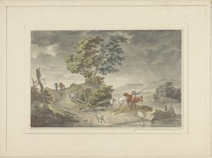 Hügelige Landschaft mit Viehhirte und Spaziergängern bei drohendem Himmel von Georg Lamprecht (possibly)