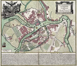 Karte von Sankt Petersburg (Russland) - Matthaeus Seutter, Gravur und Aquarell