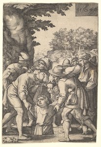 Joseph wird von seinen Brüdern in einen Brunnen hinabgelassen, aus der Serie Die Geschichte von Joseph, 1546 von Georg Pencz