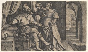 Sarah stellt Hagar Abraham vor, ca. 1543 von Georg Pencz
