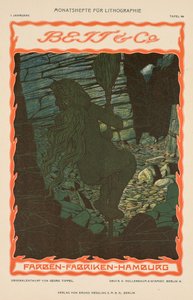 Nackte Frau auf einem Besen (aus der Werbeserie für farbige Stoffe, Beit & Co., Hamburg) von Georg Tippel