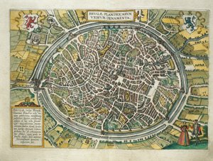 Karte von Brügge, Belgien, aus Civitates Orbis Terrarum von Georg Braun und Franz Hogenberg, Köln, Kupferstich von Georg Braun and Hogenberg Franz