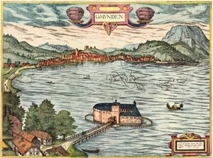 Gmunden, Österreich von Georg and Hogenberg Franz (1535 90) Braun