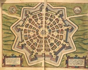 Palmanova, Karte, aus Civitates Orbis Terrarum von Georg Braun and Hogenberg Franz