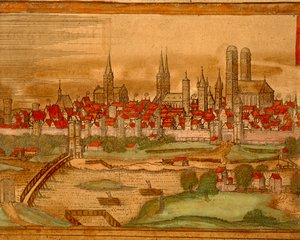 Stadtplan von München aus Civitates Orbis Terrarum von Georg Braun von Georg Braun and Hogenberg Franz