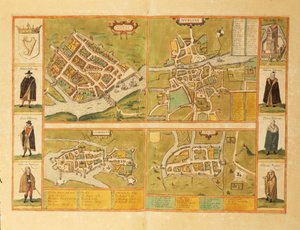 Karte von Galway, Dublin, Limerick und Cork aus Civitates Orbis Terrarum