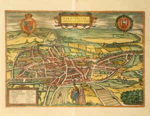 Karte von Norwich aus Civitates Orbis Terrarum von Georg Braun and Hogenberg Franz