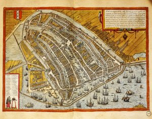 Niederlande, Karte von Amsterdam aus Civitates Orbis Terrarum von Georg Braun (1541-1622) und Franz Hogenberg (1535-1590), Gravur