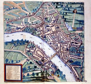 Basel (Schweiz), Vogelperspektive - aus "Atlas" von Braun & Hogenberg von Georg Braun and Hogenberg Franz