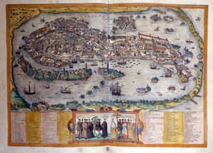 Ansicht von Venedig aus dem Atlas „Civitates Orbis Terrarum“ von Braun und Hogenberg.