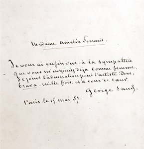 Brief von George Sand (Aurore Dupin, Baronne Dudevant) an Madame Amalia Ferraris, Paris, 19. März von George Sand