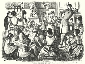 Punch-Karikatur: Weibliche Kunstschule (Nützliche Beschäftigung für müßige und dekorative junge Männer) (Stich)