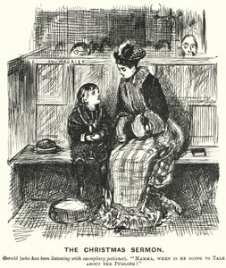 Punch-Karikatur: Die Weihnachtspredigt (Stich) von George (after) Du Maurier