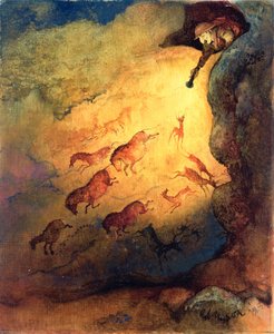 Mr. Punch als Höhlenforscher, der den Tieren in Lascaux einen Schrecken einjagt, unveröffentlichter Auftrag von Punch, 1968 von George Adamson