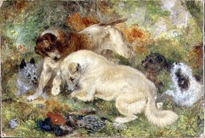 Terrier und Kaninchen im Wald