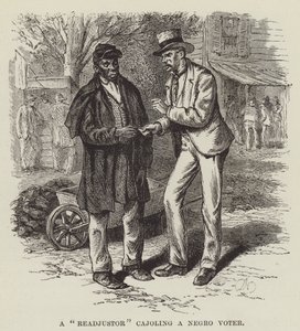 Ein Readjustor schmeichelt einem afroamerikanischen Wähler von George Augustus Sala