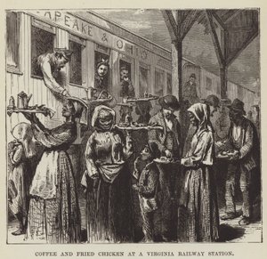 Kaffee und gebratenes Huhn an einem Bahnhof in Virginia von George Augustus Sala