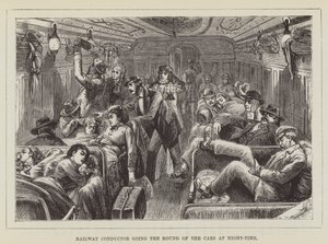 Schaffner geht nachts durch die Wagen von George Augustus Sala
