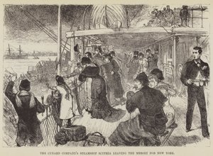 Das Dampfschiff Scythia der Cunard Company verlässt den Mersey nach New York von George Augustus Sala