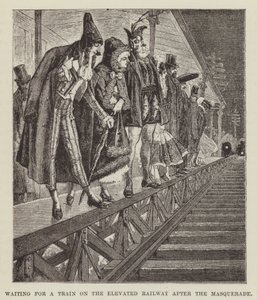 Warten auf einen Zug auf der Hochbahn nach dem Maskenball von George Augustus Sala