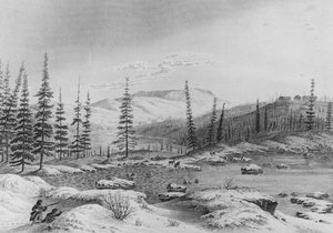 Jäger pirschen Karibus bei Fort Enterprize auf Franklins Expedition, 1821 von George Back