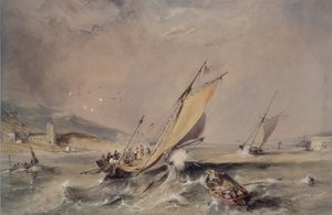 Küstenszene: Boote am Hafeneingang von George Balmer