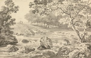 Fluss mit Angler von George Barret