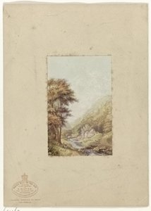 Hügelige Landschaft mit Bach von George Baxter
