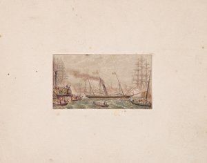 Nadelbox-Druck: Die königliche Flotte in der Kilkenny-Bucht (?) von George Baxter
