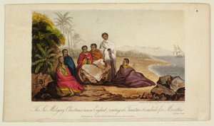 Die sechs madagassischen Christen (jetzt in England) warten in Tamatava auf die Einschiffung nach Mauritius von George Baxter