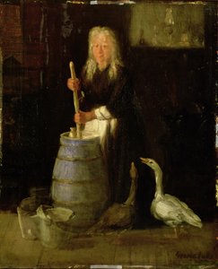 Frau beim Butterrühren