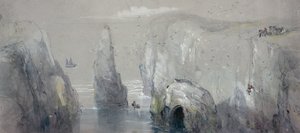 Ansicht von Flamborough Head, zeigt eine Gruppe von Männern beim Sammeln von Möweneiern von George Bryant Campion