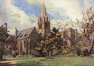 Oxford: Christ Church von einem der Kanonengärten (Farblithografie) von George Carline