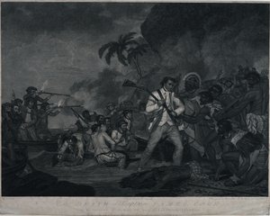 Der Tod von Kapitän James Cook durch die Indianer von Owhyee, einer der Sandwichinseln von George Carter