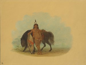 Ein Cheyenne-Krieger ruht sein Pferd aus, 1861-1869 von George Catlin