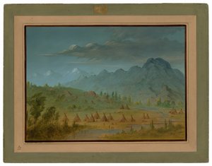 Ein Krähen-Dorf und die Salmon River Berge von George Catlin
