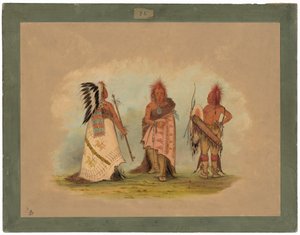 Ein Pawnee-Häuptling mit zwei Kriegern
