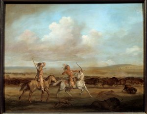 Amerikanische Indianer auf Pferden jagen den Bison (George Catlin) von George Catlin