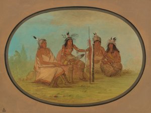 Ein gealterter Ojibbeway-Häuptling und drei Krieger