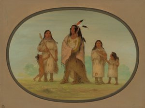 Assinneboine-Krieger und seine Familie von George Catlin