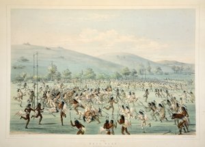 Ballspiel, aus Catlins Nordamerikanisches Indianer-Portfolio. Jagdszenen und Vergnügungen der Rocky Mountains und Prärien Amerikas, veröffentlicht 1845