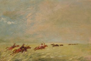 Bogard, Batiste und ich jagen Büffel im hohen Gras auf einem Missouri-Boden von George Catlin