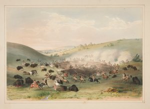 Büffeljagd, Umzingelung, Platte 9 aus dem North American Indian Portfolio von George Catlin