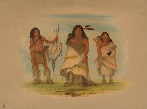 Camanchee Häuptling, seine Frau und ein Krieger, 1861