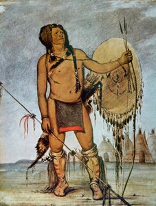 Comanche-Krieger mit Schild, Lanze und Bogen und Pfeilen, ca. 1835